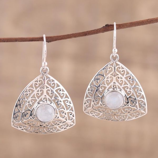 Alternate image for Rainbow Moonstone and Sterling Silver Dangle Earrings Jali Frieze