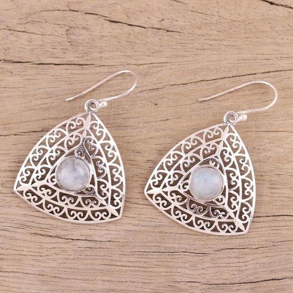Alternate image for Rainbow Moonstone and Sterling Silver Dangle Earrings Jali Frieze