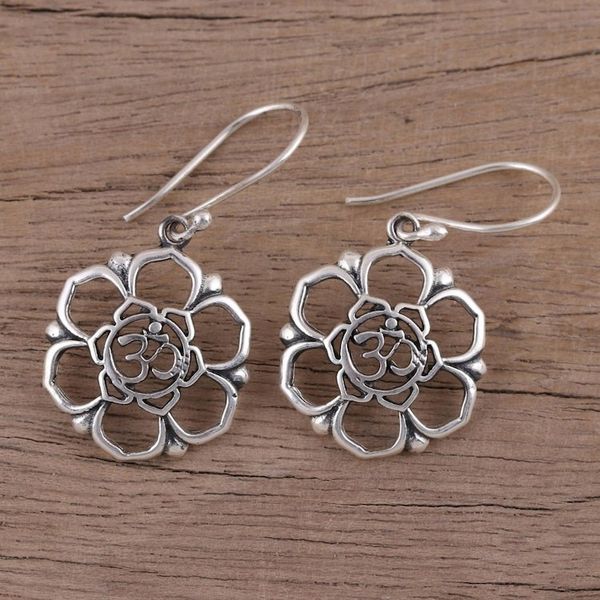 Alternate image for Sterling Silver Floral Om Symbol Dangle Earrings Floral Om