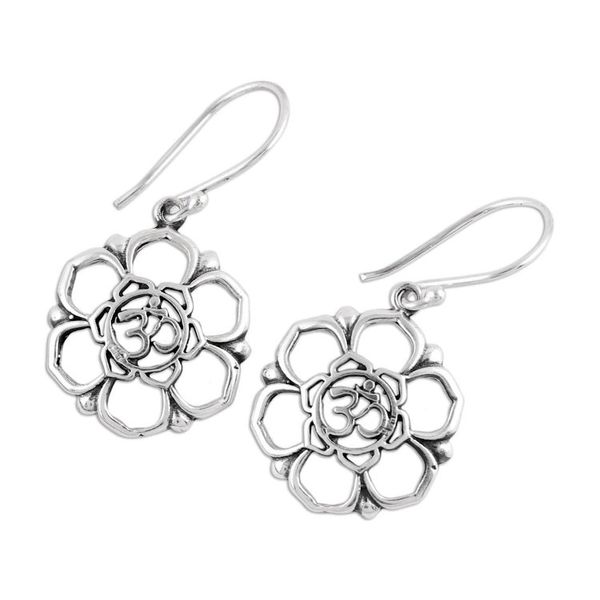 Alternate image for Sterling Silver Floral Om Symbol Dangle Earrings Floral Om