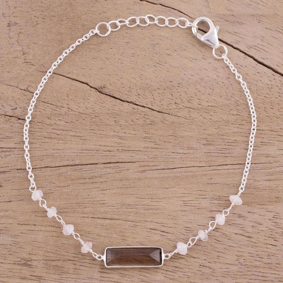 Smoky Quartz and Rainbow Moonstone Bracelet from India 'Magical Prism'