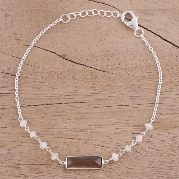 Alternate image for Smoky Quartz and Rainbow Moonstone Bracelet from India Magical Prism