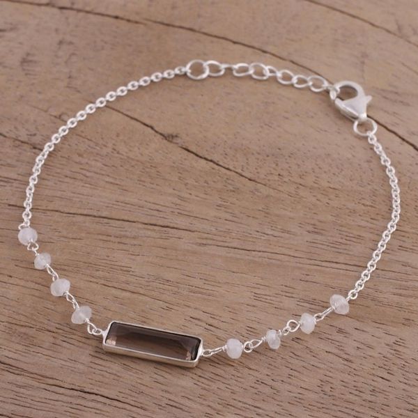 Alternate image for Smoky Quartz and Rainbow Moonstone Bracelet from India Magical Prism