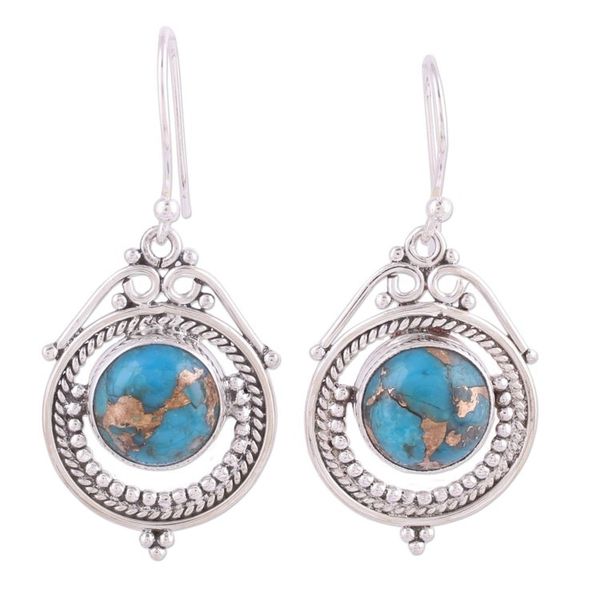 Alternate image for Sterling Silver and Composite Turquoise Earrings from India Elegant Globes