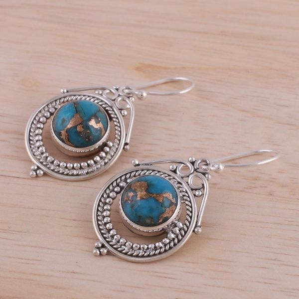Alternate image for Sterling Silver and Composite Turquoise Earrings from India Elegant Globes