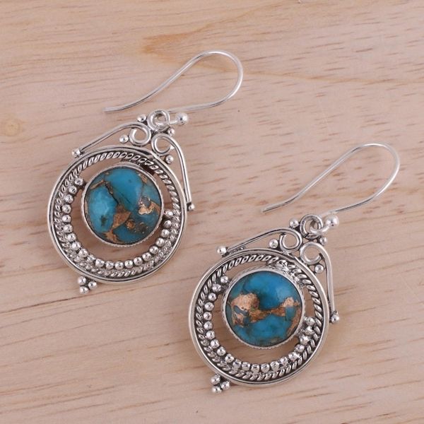Alternate image for Sterling Silver and Composite Turquoise Earrings from India Elegant Globes