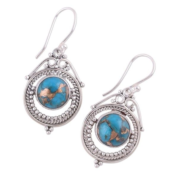 Alternate image for Sterling Silver and Composite Turquoise Earrings from India Elegant Globes