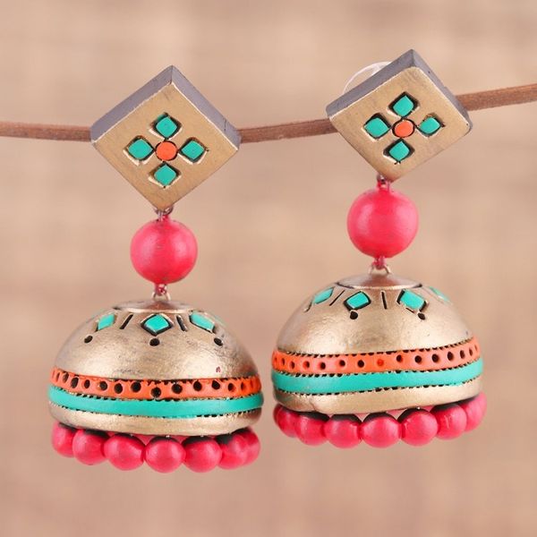 Alternate image for Ceramic Dangle Earrings Handcrafted in India Golden Luxury