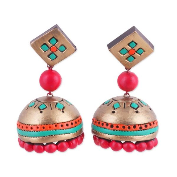 Alternate image for Ceramic Dangle Earrings Handcrafted in India Golden Luxury