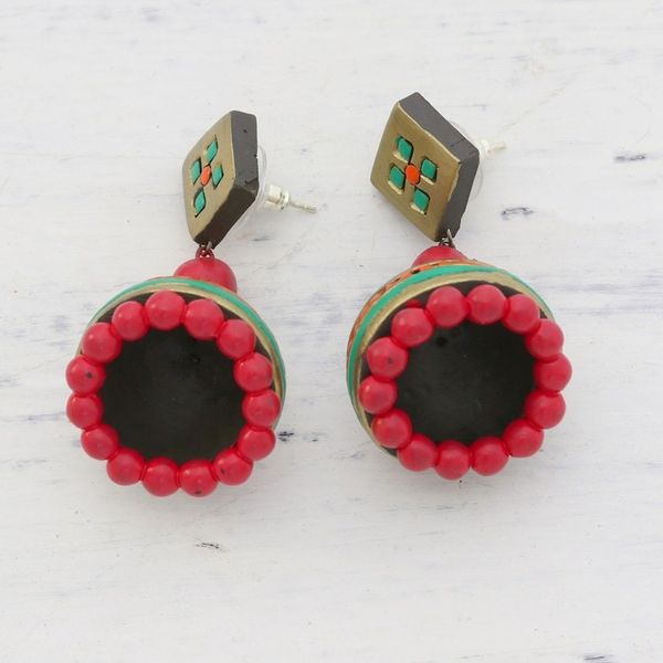 Alternate image for Ceramic Dangle Earrings Handcrafted in India Golden Luxury