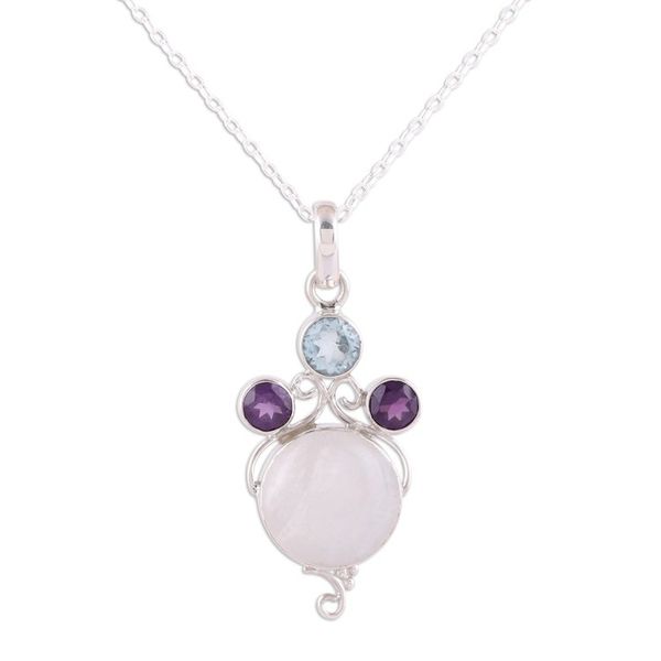 Alternate image for Multi-Gemstone Sterling Silver Pendant Necklace from India Alluring Trinity