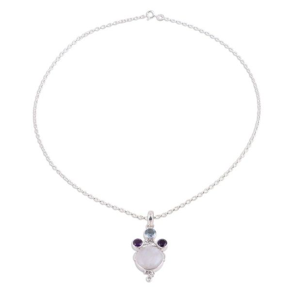 Alternate image for Multi-Gemstone Sterling Silver Pendant Necklace from India Alluring Trinity