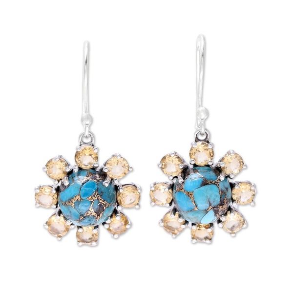 Alternate image for Sterling Silver Citrine Old World Floral Dangle Earrings Old World Charm