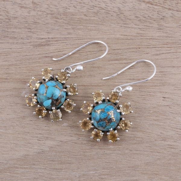 Alternate image for Sterling Silver Citrine Old World Floral Dangle Earrings Old World Charm