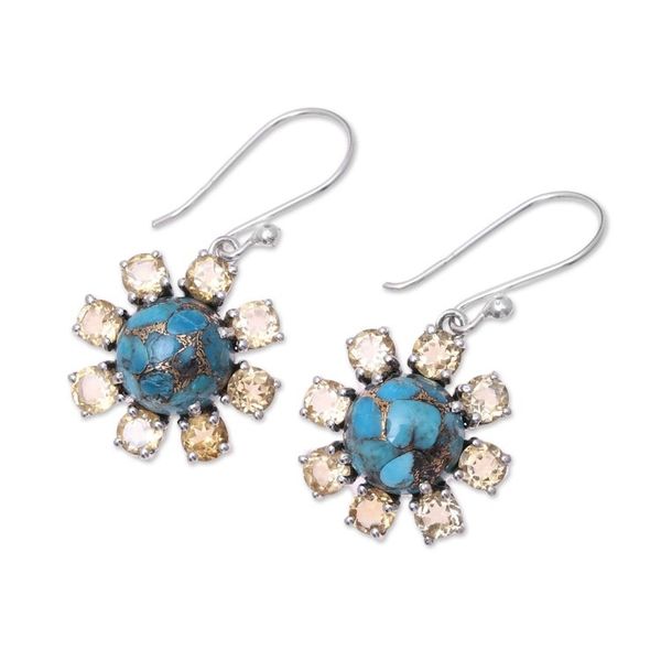 Alternate image for Sterling Silver Citrine Old World Floral Dangle Earrings Old World Charm