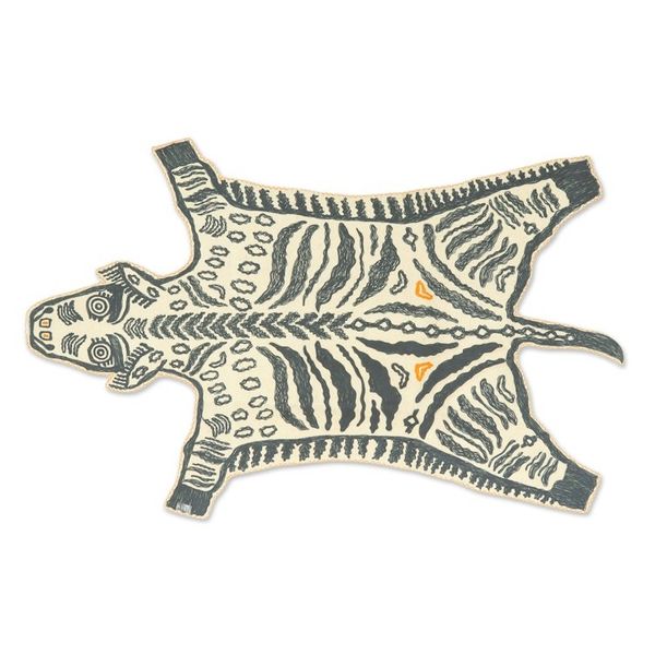 Alternate image for Chain Stitched 100 Wool Zebra Motif Rug from India 4x6 Zebra Safari