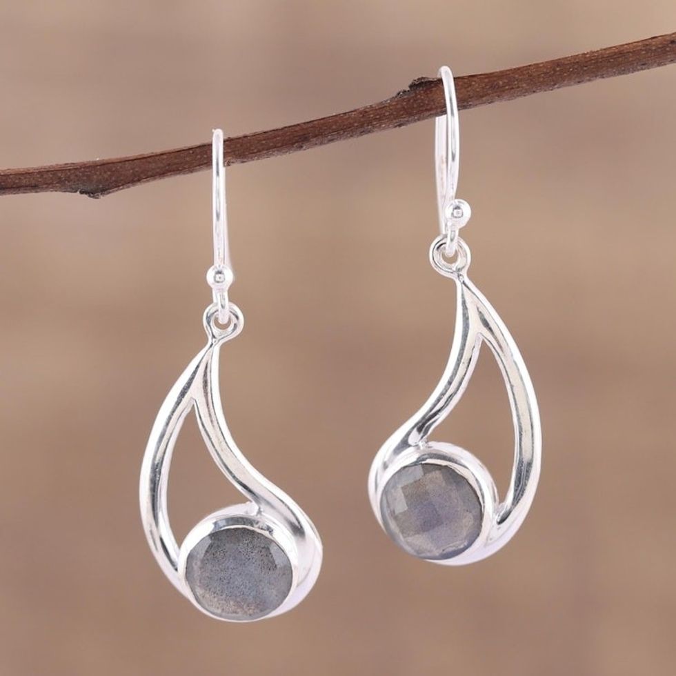 Faceted Labradorite and Silver Dangle Earrings 'Nebulous Charm'