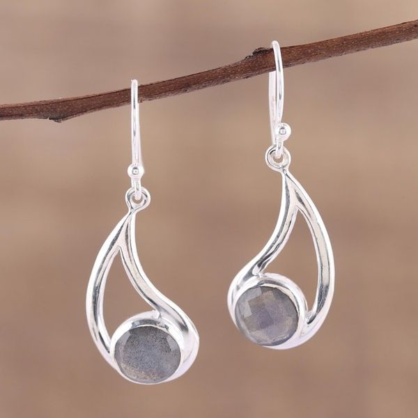 Alternate image for Faceted Labradorite and Silver Dangle Earrings Nebulous Charm