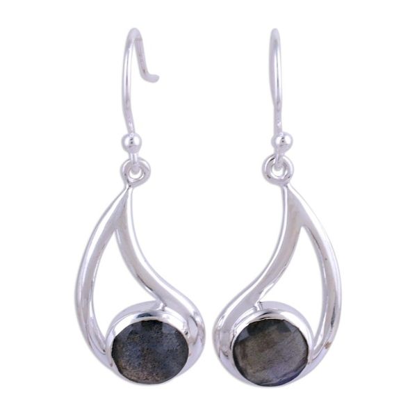 Alternate image for Faceted Labradorite and Silver Dangle Earrings Nebulous Charm