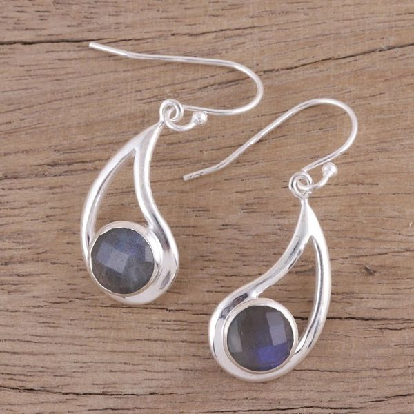 Alternate image for Faceted Labradorite and Silver Dangle Earrings Nebulous Charm