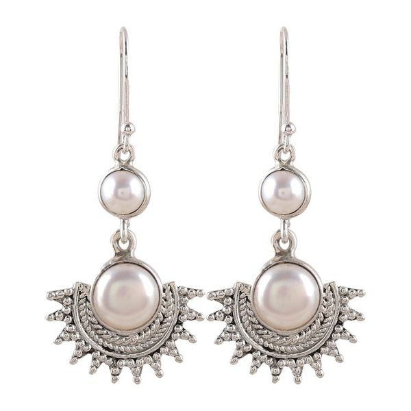 Alternate image for Sterling Silver Round White Cultured Pearl Dangle Earrings Sweetly Radiant