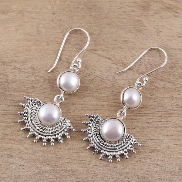 Alternate image for Sterling Silver Round White Cultured Pearl Dangle Earrings Sweetly Radiant