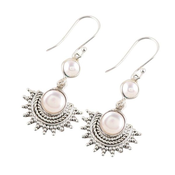 Alternate image for Sterling Silver Round White Cultured Pearl Dangle Earrings Sweetly Radiant