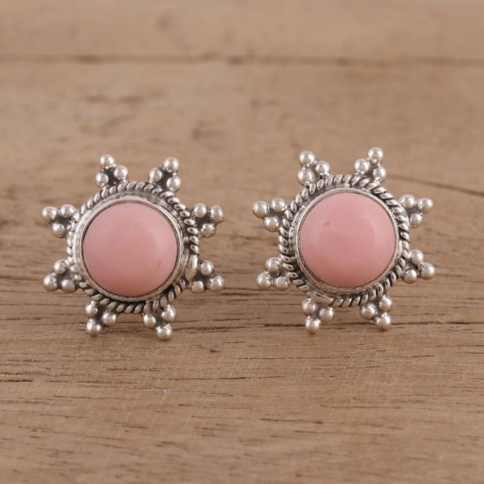 Star Shaped Pink Opal and Sterling Silver Button Earrings 'Starry-Eyed'
