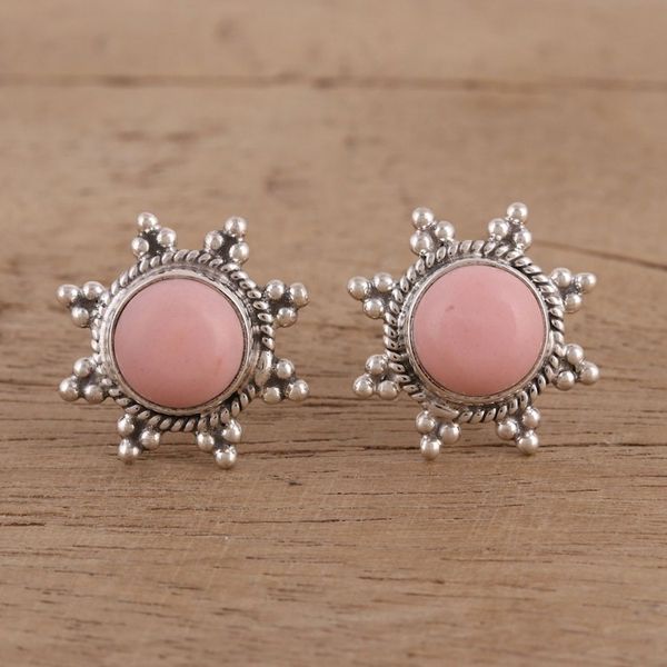 Alternate image for Star Shaped Pink Opal and Sterling Silver Button Earrings Starry-Eyed