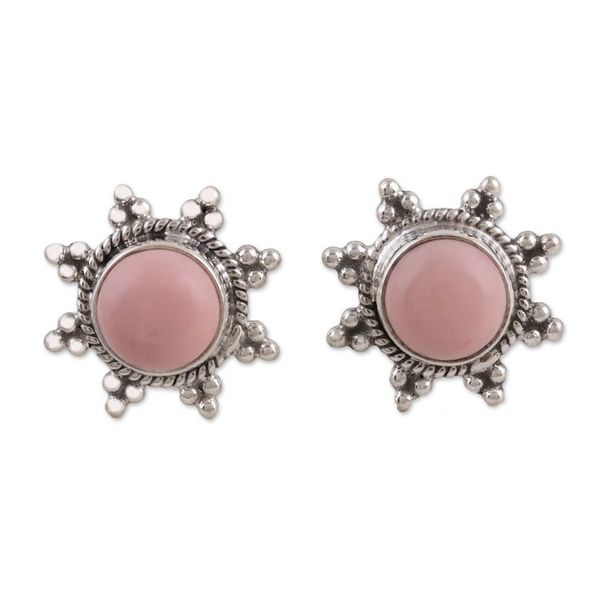 Alternate image for Star Shaped Pink Opal and Sterling Silver Button Earrings Starry-Eyed