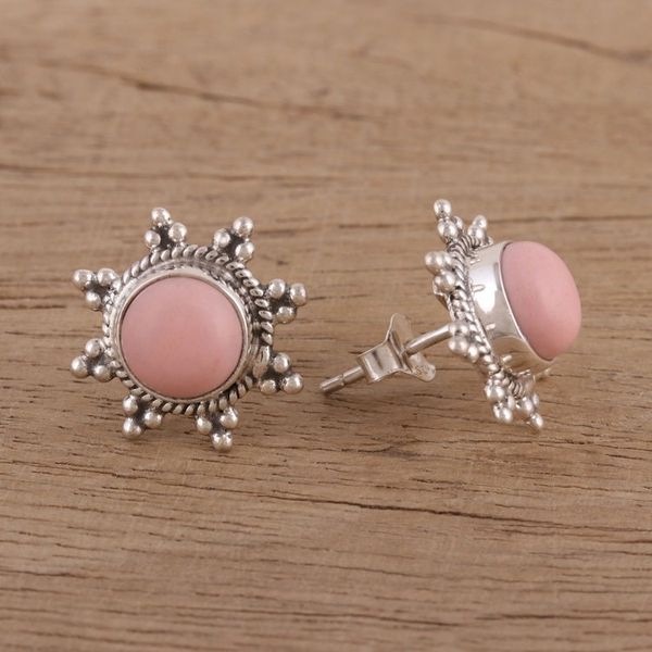 Alternate image for Star Shaped Pink Opal and Sterling Silver Button Earrings Starry-Eyed