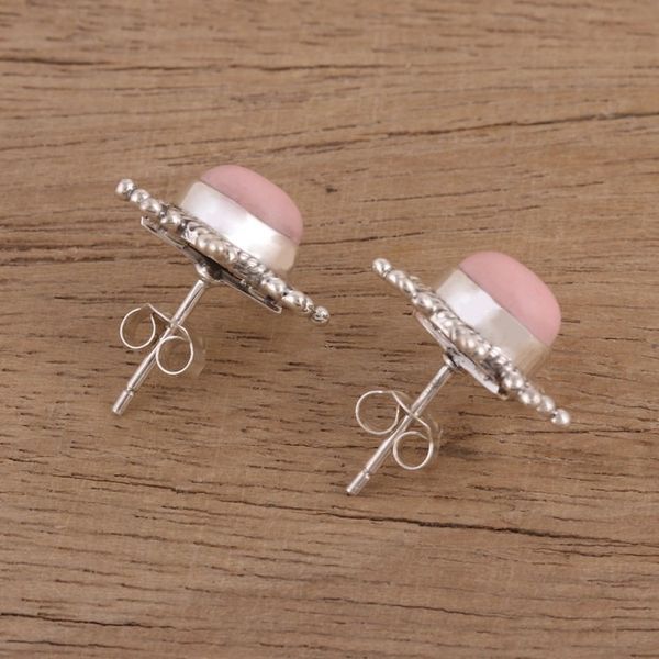 Alternate image for Star Shaped Pink Opal and Sterling Silver Button Earrings Starry-Eyed