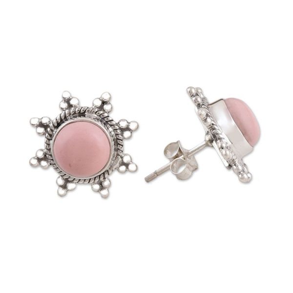 Alternate image for Star Shaped Pink Opal and Sterling Silver Button Earrings Starry-Eyed