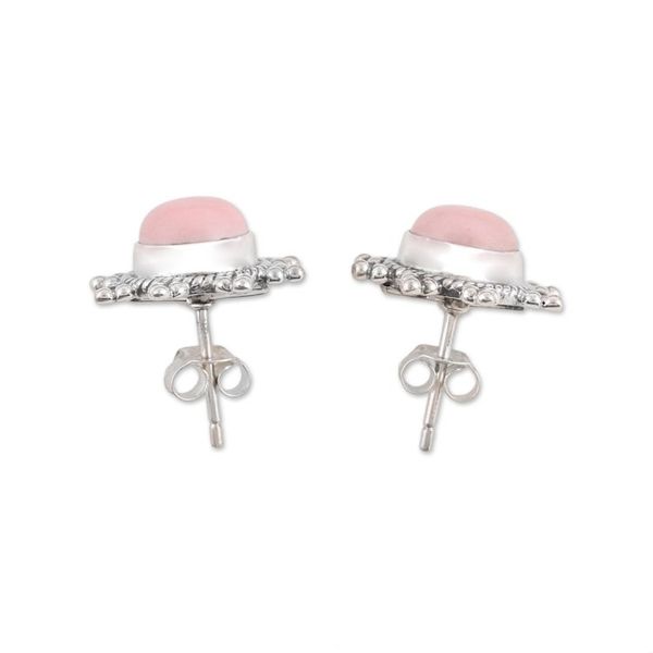 Alternate image for Star Shaped Pink Opal and Sterling Silver Button Earrings Starry-Eyed