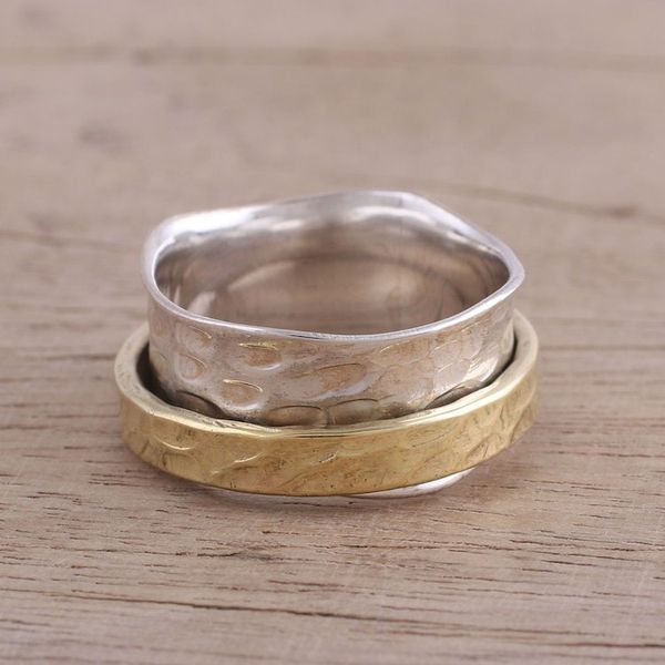 Alternate image for Sterling Silver and Brass Meditation Ring from India Contrasting Beauty