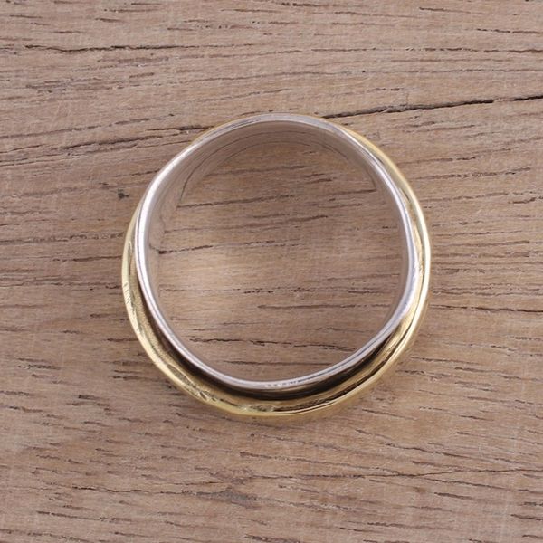Alternate image for Sterling Silver and Brass Meditation Ring from India Contrasting Beauty