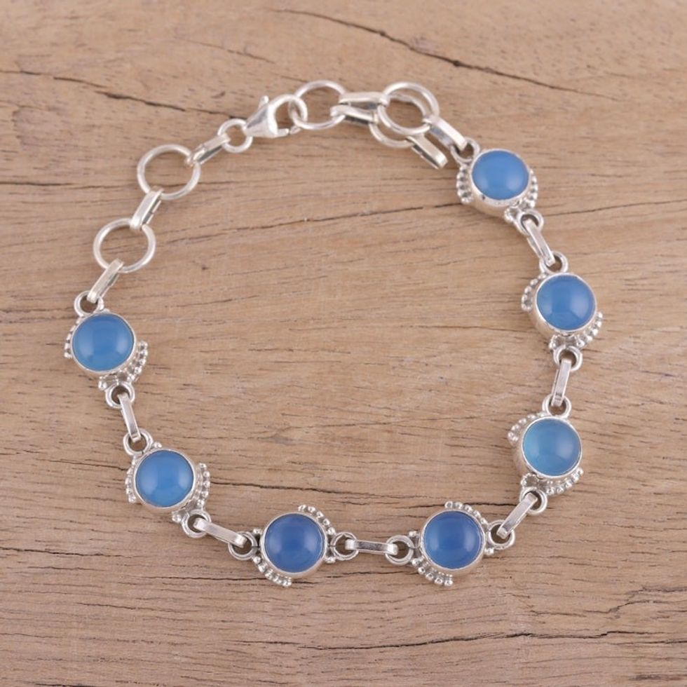Chalcedony and Sterling Silver Link Bracelet from India 'Charming Orbs'