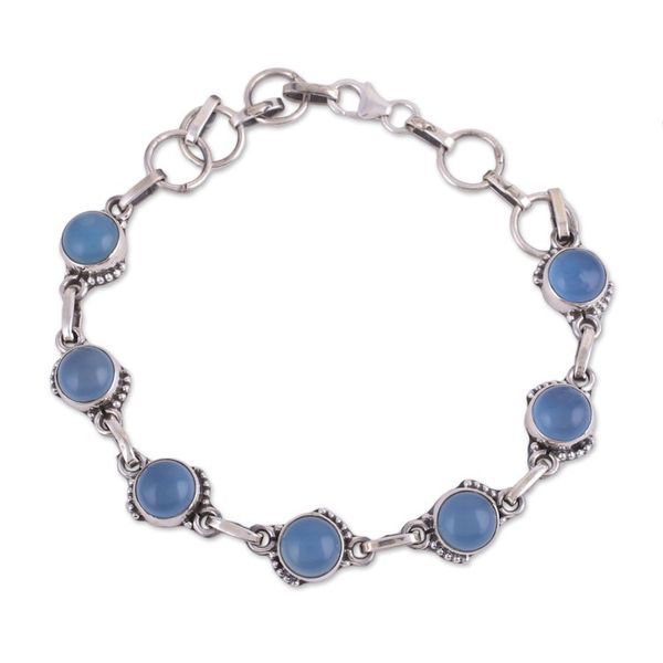 Alternate image for Chalcedony and Sterling Silver Link Bracelet from India Charming Orbs