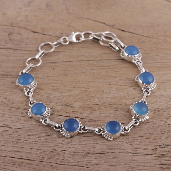 Alternate image for Chalcedony and Sterling Silver Link Bracelet from India Charming Orbs