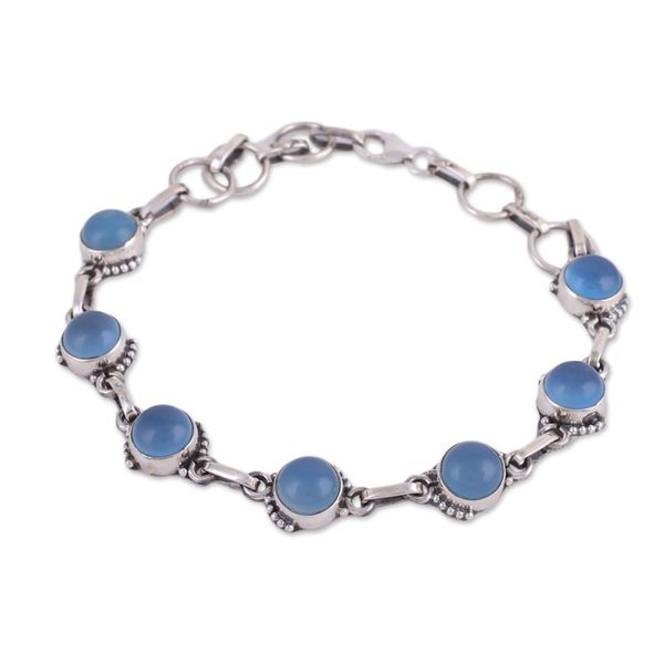Alternate image for Chalcedony and Sterling Silver Link Bracelet from India Charming Orbs