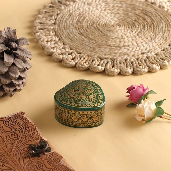 Alternate image for Green and Gold Decorative Papier Mache Box from India Royal Viridescence