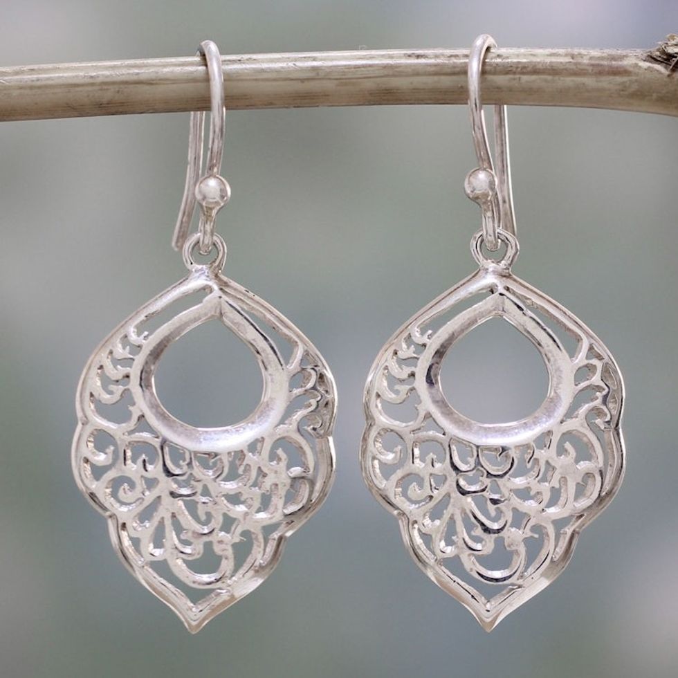 Sterling Silver Spiral Motif Dangle Earrings from India 'Spiral Spring'