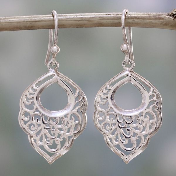 Alternate image for Sterling Silver Spiral Motif Dangle Earrings from India Spiral Spring