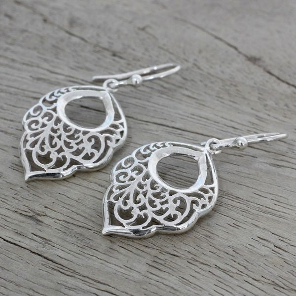 Alternate image for Sterling Silver Spiral Motif Dangle Earrings from India Spiral Spring