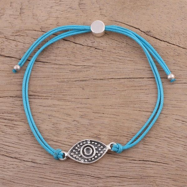Alternate image for Sterling Silver Eye Pendant Bracelet in Sky Blue from India Alluring Eye in Sky Blue