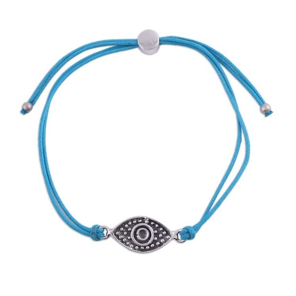 Alternate image for Sterling Silver Eye Pendant Bracelet in Sky Blue from India Alluring Eye in Sky Blue