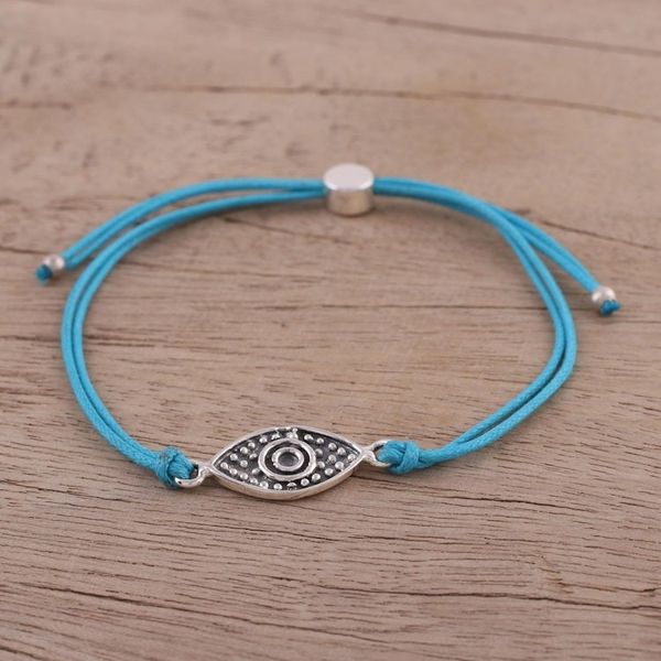 Alternate image for Sterling Silver Eye Pendant Bracelet in Sky Blue from India Alluring Eye in Sky Blue