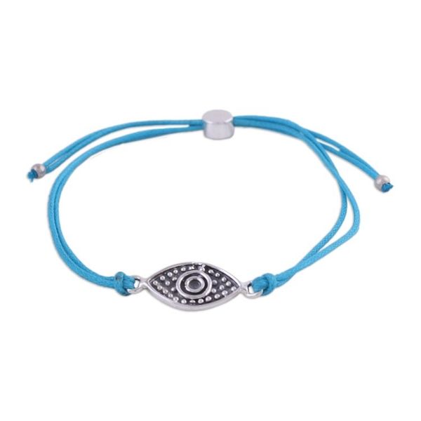 Alternate image for Sterling Silver Eye Pendant Bracelet in Sky Blue from India Alluring Eye in Sky Blue