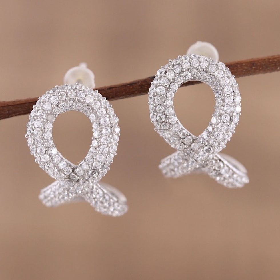 Sterling Silver and Cubic Zirconia Infinity Button Earrings 'Awe of Infinity'