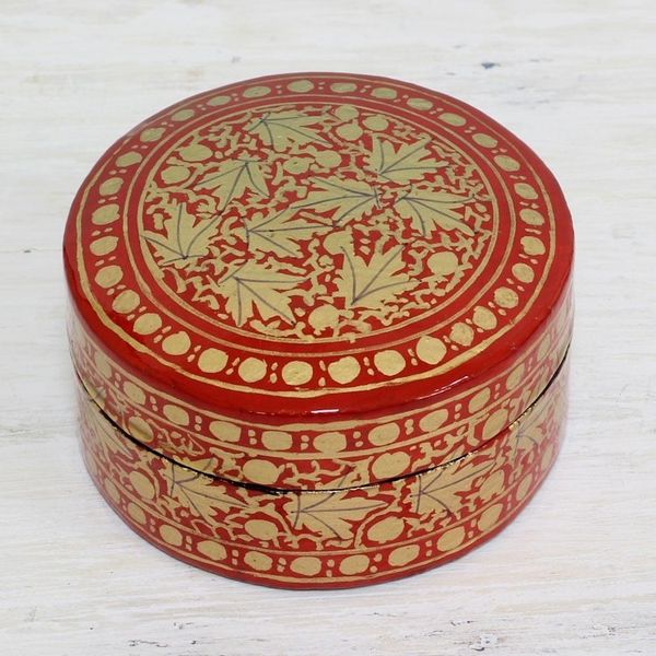Alternate image for Gold and Red Papier Mache Decorative Box from India Alluring Vermilion